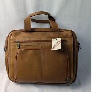 Bugatti Genuine Leather Briefcase Messenger Bag Laptop Tan Brown New NWT